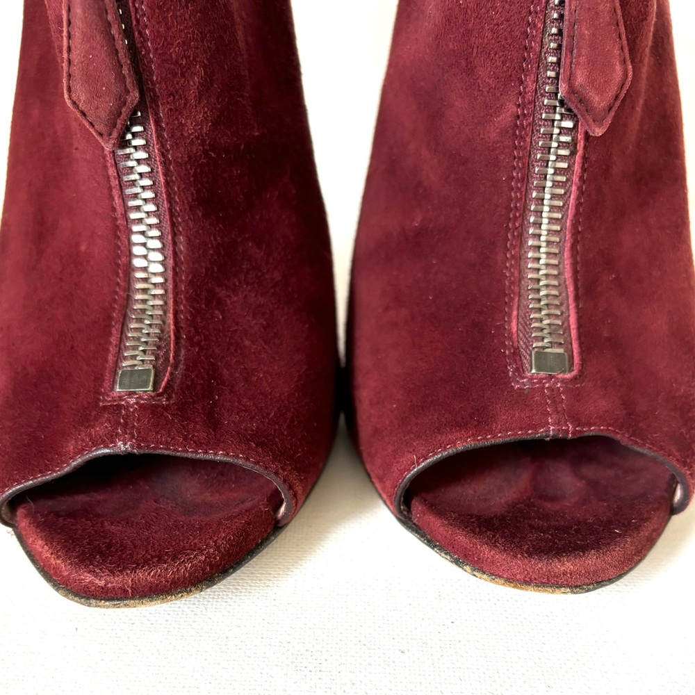 Miu Miu | Suede | Burgundy Peep Toe Heel | Size: 8 (38) - Picture 5 of 9